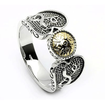 Sterling Silver (Oxidised) & 18k Yellow Gold Beading Celtic Ring
