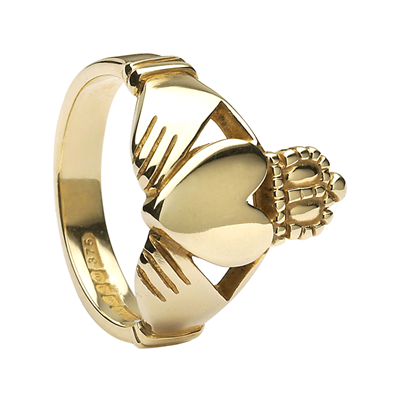 14k Yellow Gold No.26 Style Heavy Men's Claddagh Ring 15.3mm