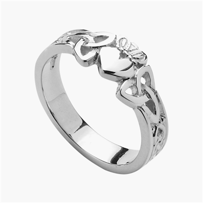 14k White Gold Ladies Trinity Knot Claddagh Ring 6.7mm