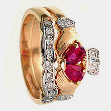 14k Yellow Gold Ruby & Diamond Engagement Ring & Wedding Ring Set