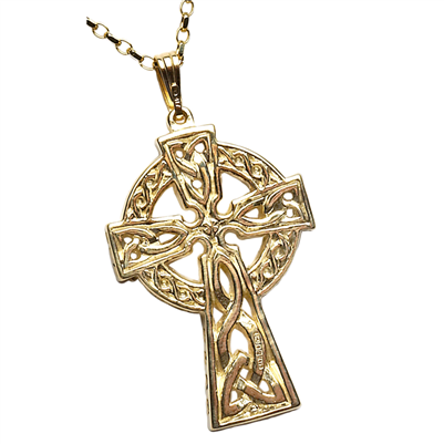 14k Yellow Gold Large 2 Sided Celtic Cross 33mm