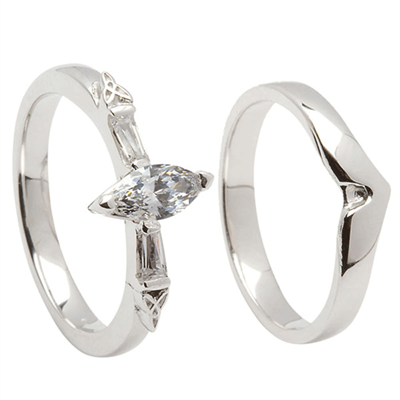 14k White Gold Marquise Diamond Celtic Engagement Ring & Wedding Ring Set