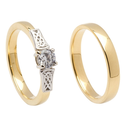 14k Yellow Gold Diamond 0.35cts Trinity Knot Celtic Engagement Ring & Wedding Ring Set