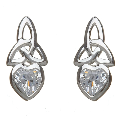 Sterling Silver CZ Trinity Knot Stud Celtic Earrings