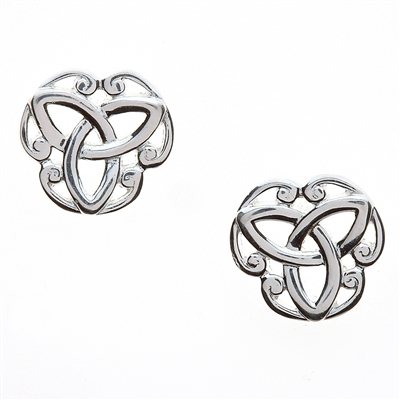 Sterling Silver Trinity Knot Celtic Stud Earrings With Fancy Surround