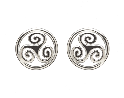 Sterling Silver Small Celtic Open Spirals With Round Surround Stud Earrings