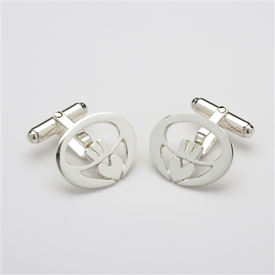 Sterling Silver Contemporary Round Claddagh Cuff Links