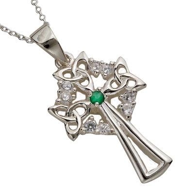Sterling Silver Small Emerald & CZ Celtic Cross