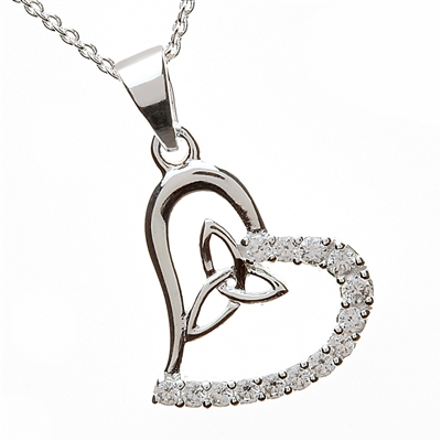 Sterling Silver CZ Trinity Knot Heart Shaped Celtic Pendant