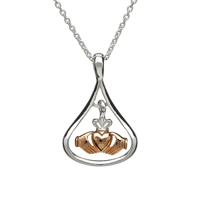 Sterling Silver Claddagh Pendant With Rose Gold Plated Accents