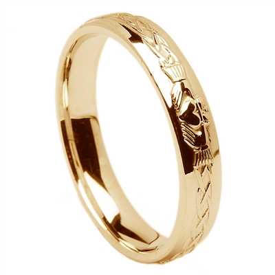 18k Yellow Gold Men's Claddagh Celtic Wedding Ring 5.5mm