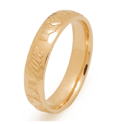 18k Yellow Gold Men's Claddagh Wedding Ring 5.5mm