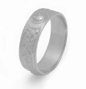 14k White Gold Men's Ardagh Celtic Wedding Ring 6.8mm