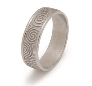 14k White Gold Men's Newgrange Spirals Celtic Wedding Ring 7.4mm