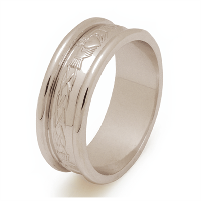14k White Gold Men's Claddagh Celtic Wedding Ring 7.5mm