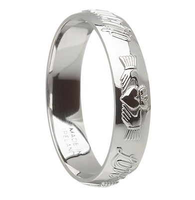 14k White Gold Men's Claddagh Celtic Wedding Ring 5.5mm