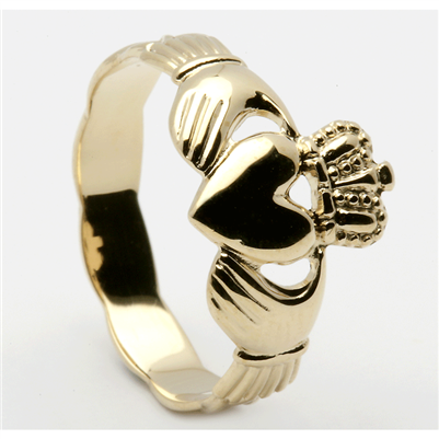 14k Yellow Gold Ladies Braided Shank Claddagh Ring 11.6mm