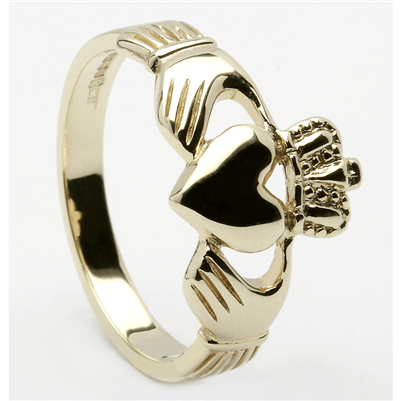 14k Yellow Gold Traditional Heavy Men's Claddagh Ring 14.3mm