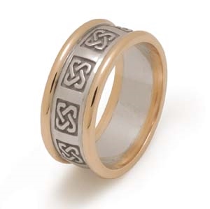Sterling Silver & 10k Yellow Gold Men's Heavy Celtic Knots Celtic Wedding Ring 8.6mm