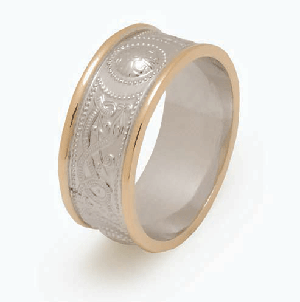 Sterling Silver & 10k Yellow Gold Men's Ardagh Celtic Wedding Ring 6.8mm