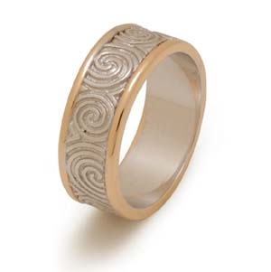 Sterling Silver & 10k Yellow Gold Men's Newgrange Spirals Celtic Wedding Ring 6.9mm