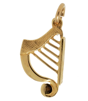 10k Yellow Gold Medium Irish Harp Celtic Charm