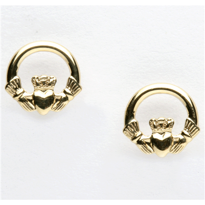 10k Yellow Gold Small Claddagh Stud Earrings