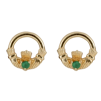 10k Yellow Gold Stud Agate Celtic Claddagh Earrings