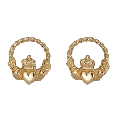 10k Yellow Gold Small Celtic Rope Edge Claddagh Earrings