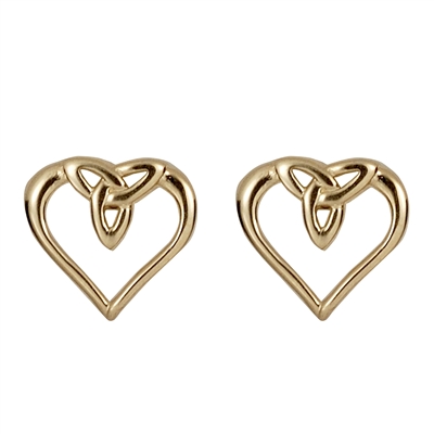 10k Yellow Gold Heart Shaped Trinity Knot Celtic Stud Earrings