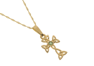 10k Yellow Gold Small Emerald Trinity Knot Celtic Cross 15mm