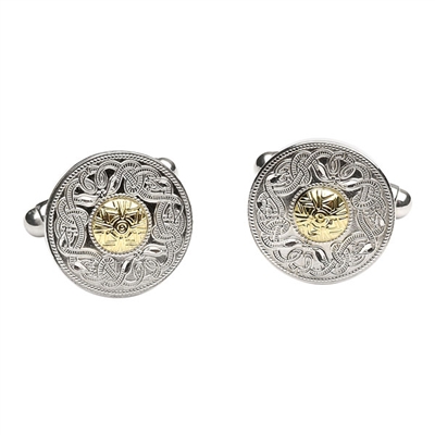 Sterling Silver With Gold Bead Small Warrior Shield Celtic Cufflinks