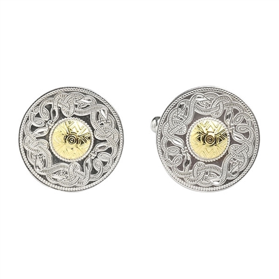 Sterling Silver With Gold Bead Large Warrior Shield Celtic Cufflinks