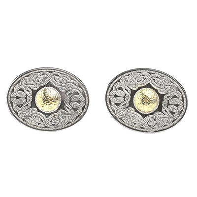 Sterling Silver With Gold Bead Oval Warrior Shield Celtic Cufflinks