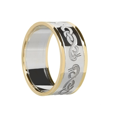 10k White Gold "Le Cheile" Men's Celtic Wedding Ring 10mm