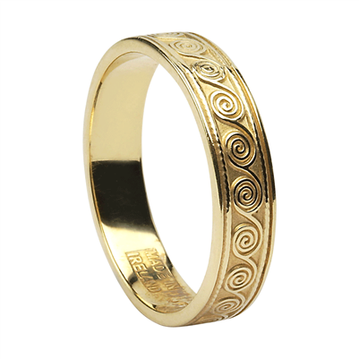 10k Yellow Gold Ladies Celtic Spirals Wedding Ring 4.4mm