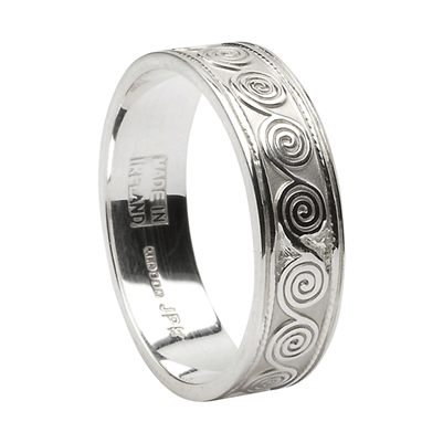 10k White Gold Men's Celtic Spirals Wedding Ring 5.8mm