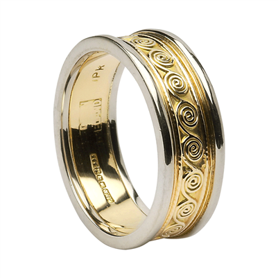 14k Yellow Gold Ladies Celtic Spirals Wedding Ring 7mm
