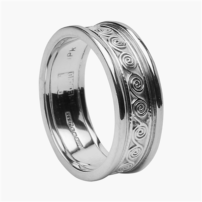 14k White Gold Ladies Celtic Spirals Wedding Ring 7mm