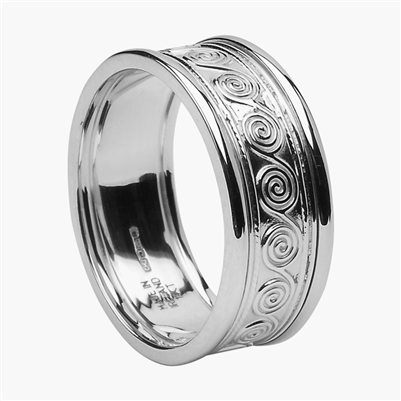 14k White Gold Men's Celtic Spirals Wedding Ring 8.2mm