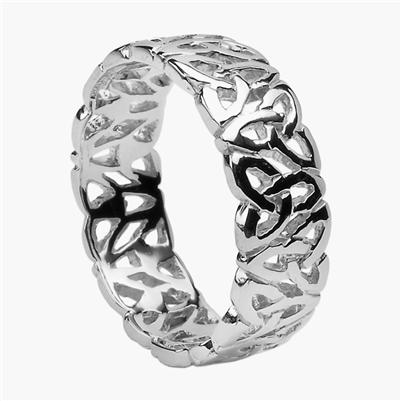 10k White Gold Men's Filagree Celtic Trinity Knots Wedding Ring 6.9mm
