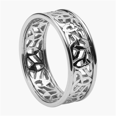 14k White Gold Men's Filagree Trinity Knots Celtic Wedding Ring 8.6mm