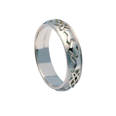 10k White Gold Men's Celtic Knot Claddagh Wedding Ring 5.7mm