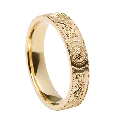 10k Yellow Gold Warrior Shield Ladies Celtic Wedding Ring 4.5mm - Comfort Fit