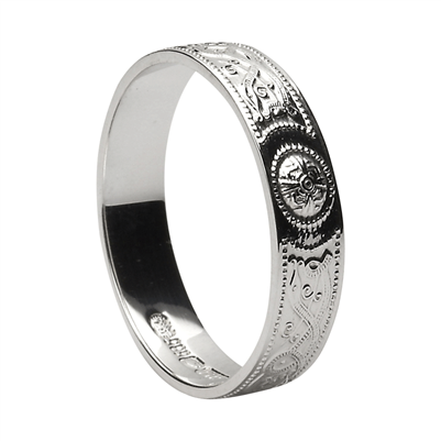 Sterling Silver Warrior Shield Ladies Celtic Wedding Ring 4.5mm (Polished Finish)