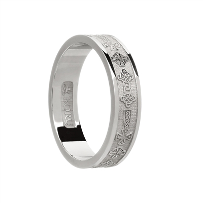 10k White Gold Ladies Celtic Cross Wedding Ring 6.5mm