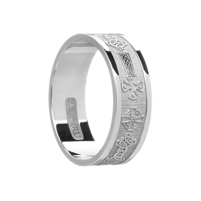 14k White Gold Men's Celtic Crosses Wedding Ring 7.3mm