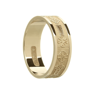 14k Yellow Gold Men's Celtic Crosses Wedding Ring 7.3mm