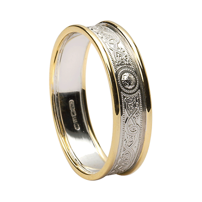 14k White Gold Ladies Warrior Shield Celtic Wedding Ring 4.8mm