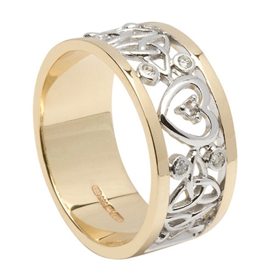 14k Gold Unisex Diamond Heart & Trinity Knot Celtic Wedding Ring 9.3mm